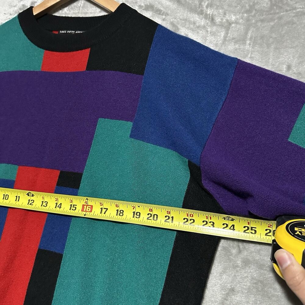Vintage Saks Fifth Avenue Cashmere‎ Collection Colorblock Sweater Mens L Black - Picture 4 of 7